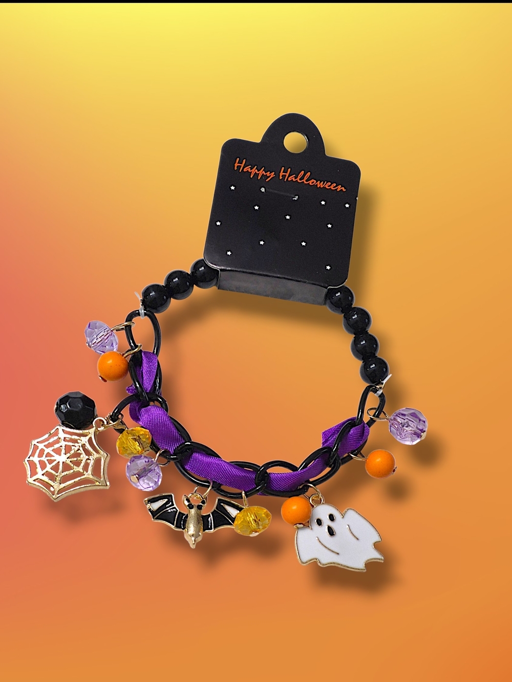 Spooktacular Halloween Charm Bracelet with Ghost, Bat & Spiderweb Charms